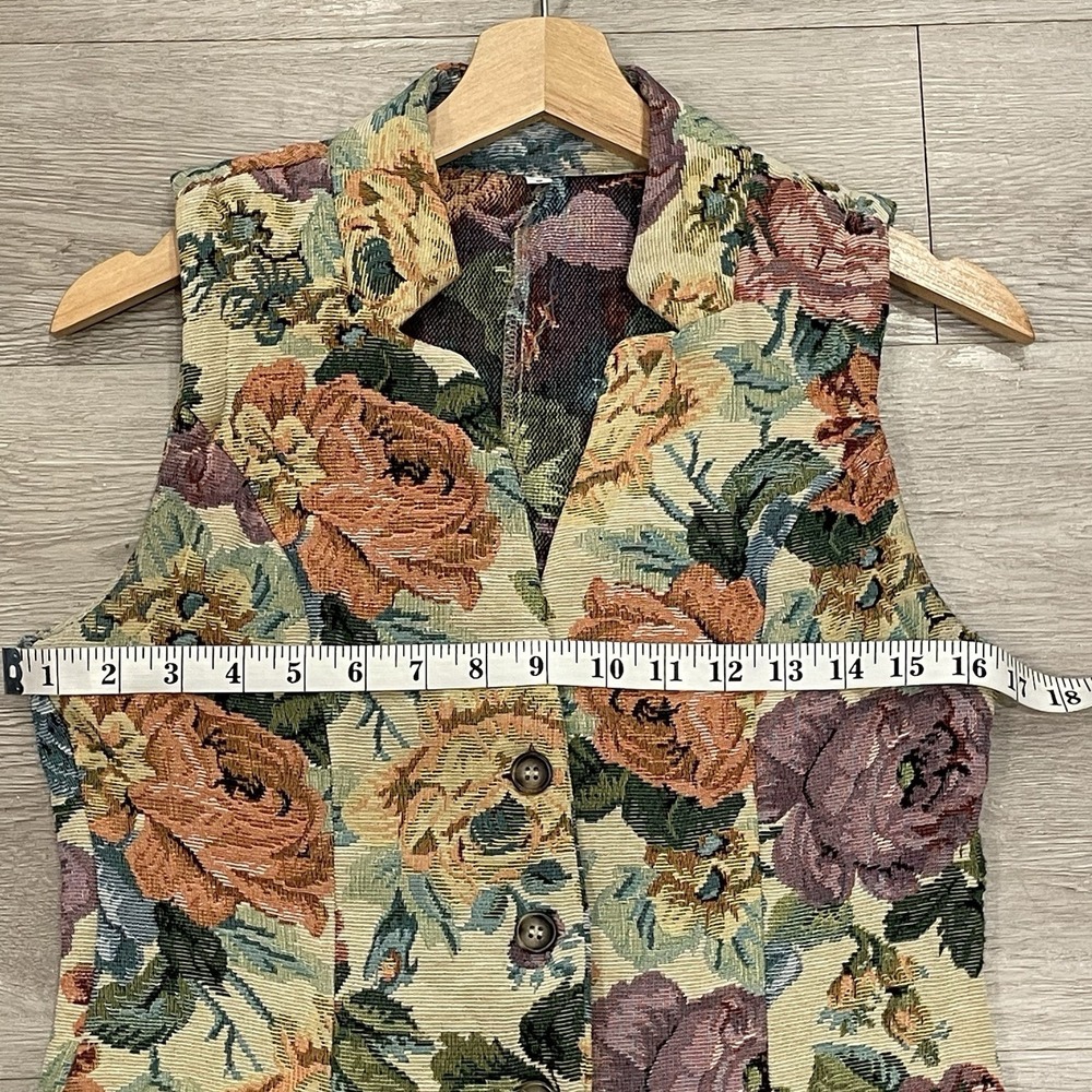 Vintage Boho Cottagecore Eclectic Floral Vest Tapestry Small Artsy Statement - Picture 3 of 6